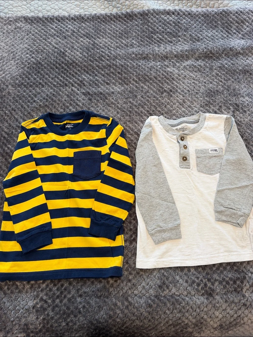 3Pc Carter's Navy & Yellow / Grey & White /Yellow & Grey Long Sleeve shirts